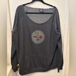 NEW NFL Official  Women's Steelers Charcoal black Graphic Fleece rhinestone logo